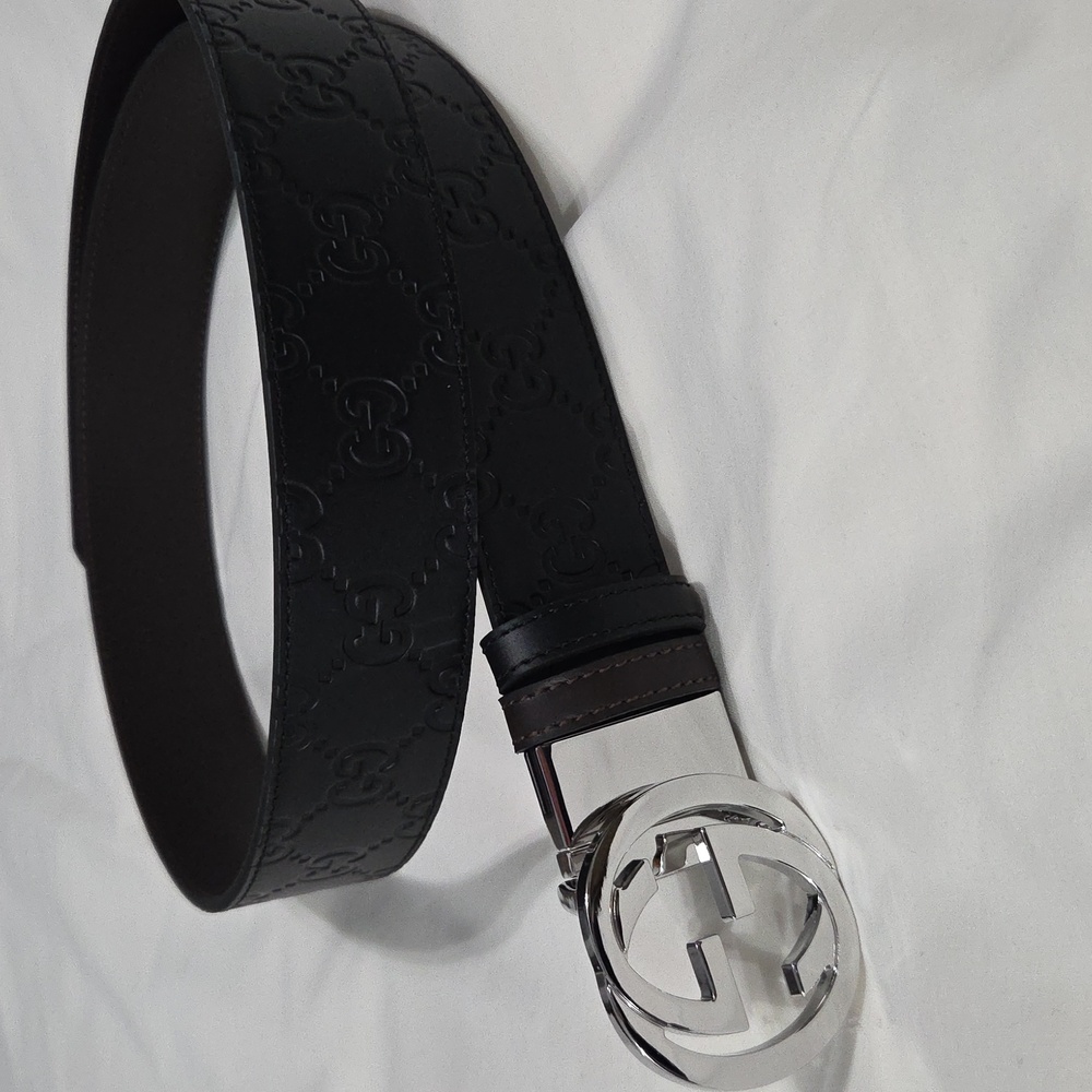 Gucci Reversible Black Brown Leather Belt with Silver Double G Buckle 30/32 - Picture 2 of 15